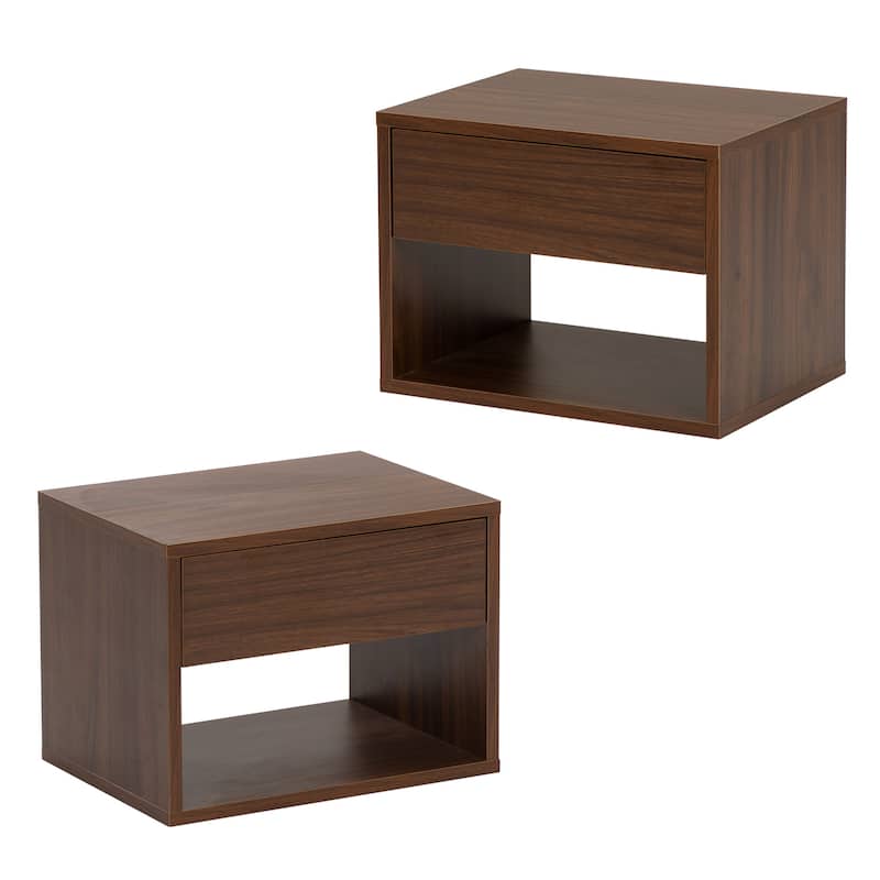 Wall mounted bedside table set of two - Walnut color