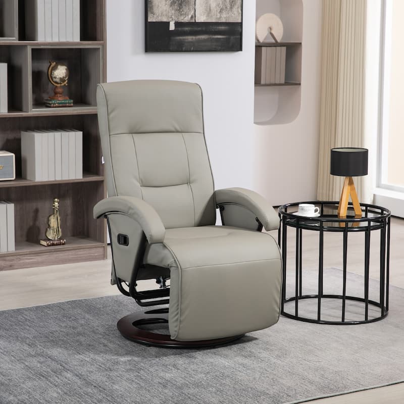 HOMCOM PU Recliner with Footrest, Lounge Chair with 135° Adjustable Backrest, Swivel Wood Base