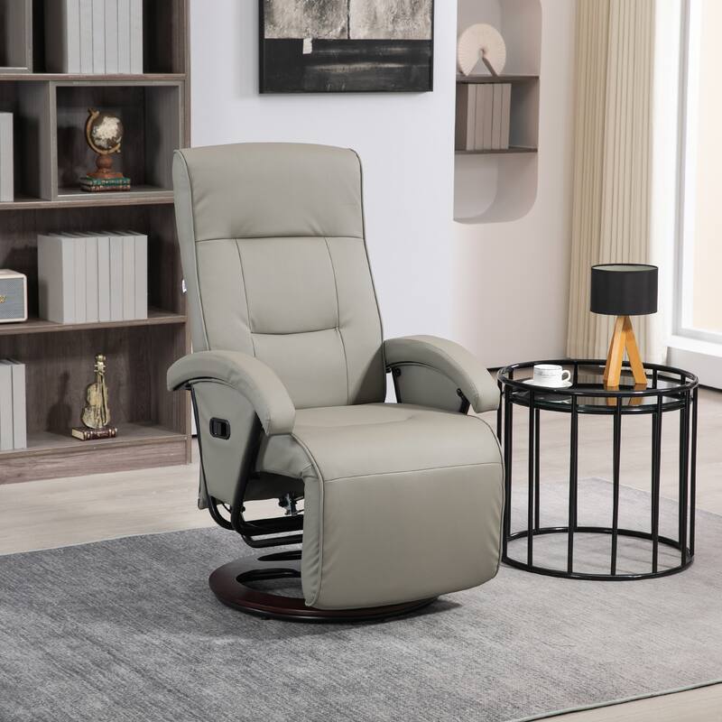 PU Leather Swivel Recliner with Footrest and Adjustable Backrest