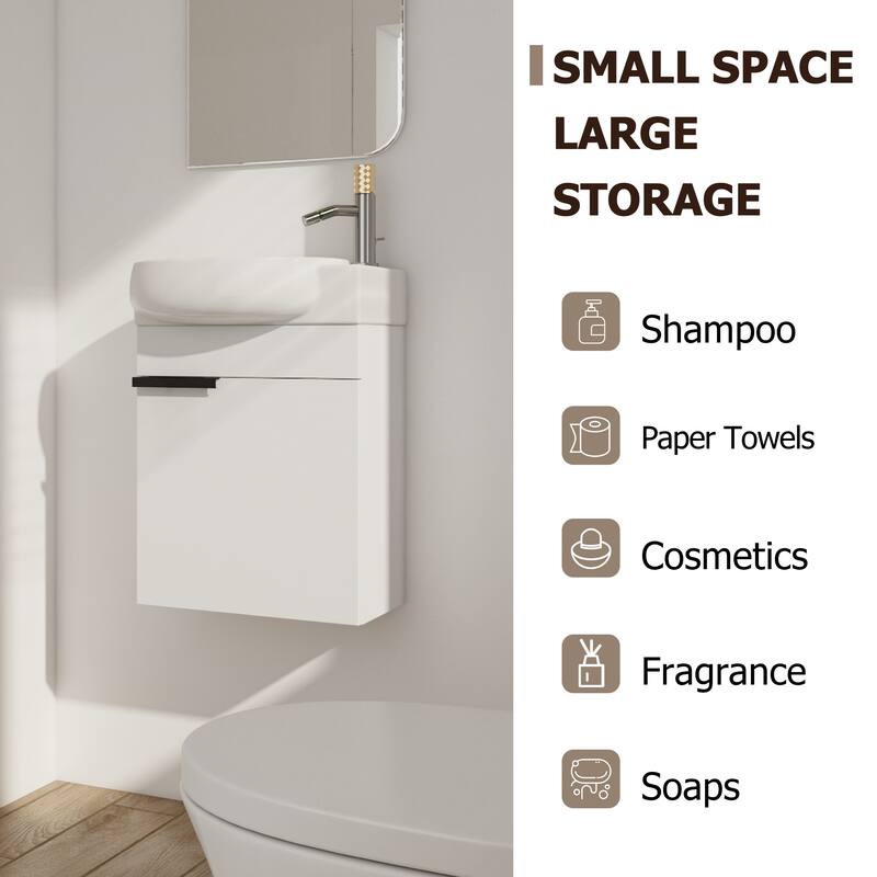 Compact Bathroom Vanity with Sink, Oval Single Ceramic Sink Bathroom Cabinet for Small Bathroom