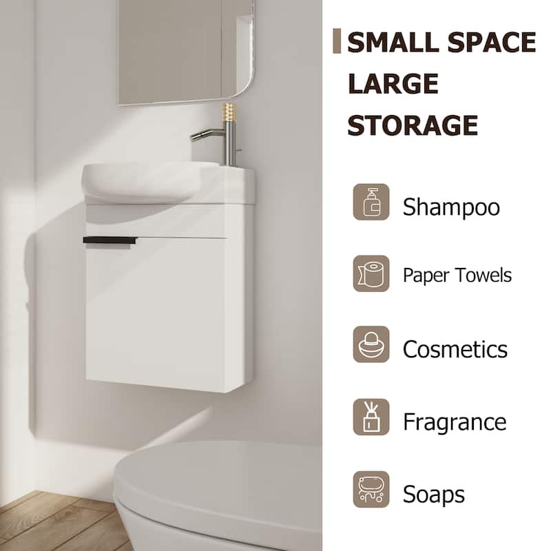 Soft Close Doors Bathroom Vanity With Sink,16 Inch For Small Bathroom