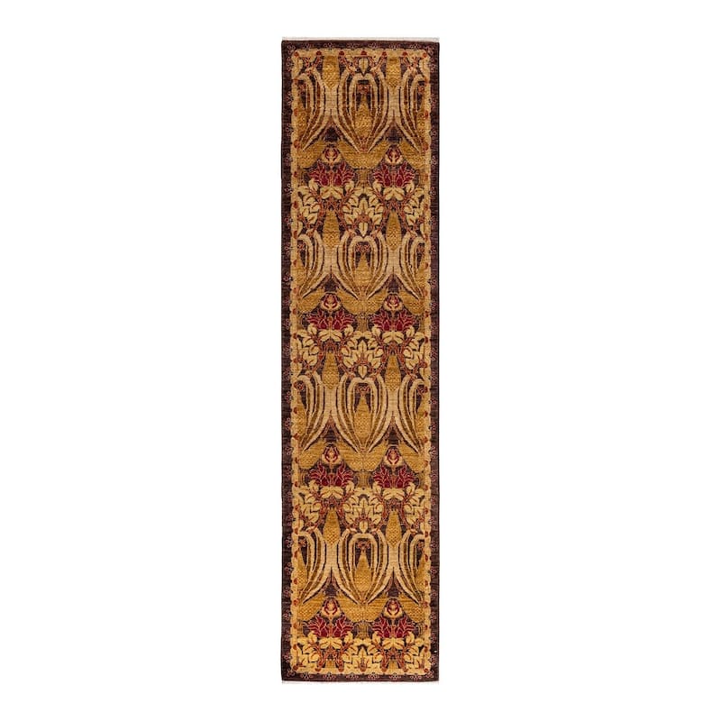 Overton Hand Knotted Wool Vintage Inspired Modern Contemporary Arts & Crafts Beige Runner Rug - 2' 4" x 9' 9"