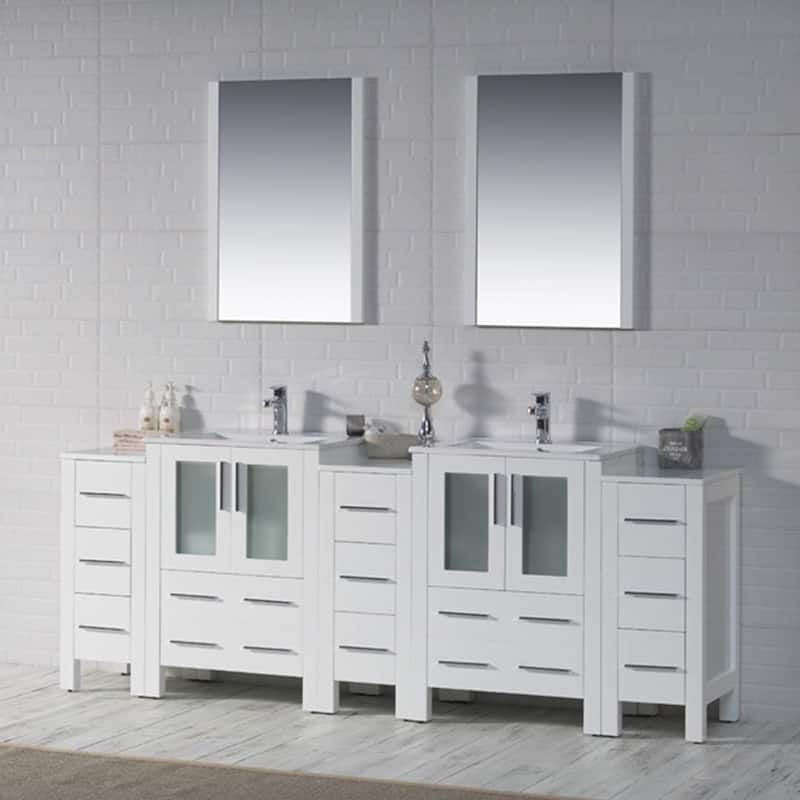 Blossom Sydney 84" Double Sink Vanity w/ 3 side Cabinet & side Mirror