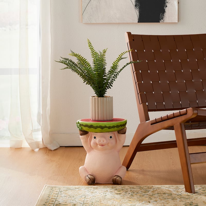 Glitzhome 12.5"H Decorative Garden Stool or Planter Stand - Pig