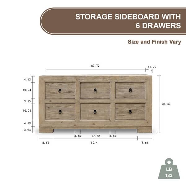 Artissance Capri 68" Weathered Natural Pine Chest of Drawers (35" H x 18" D)