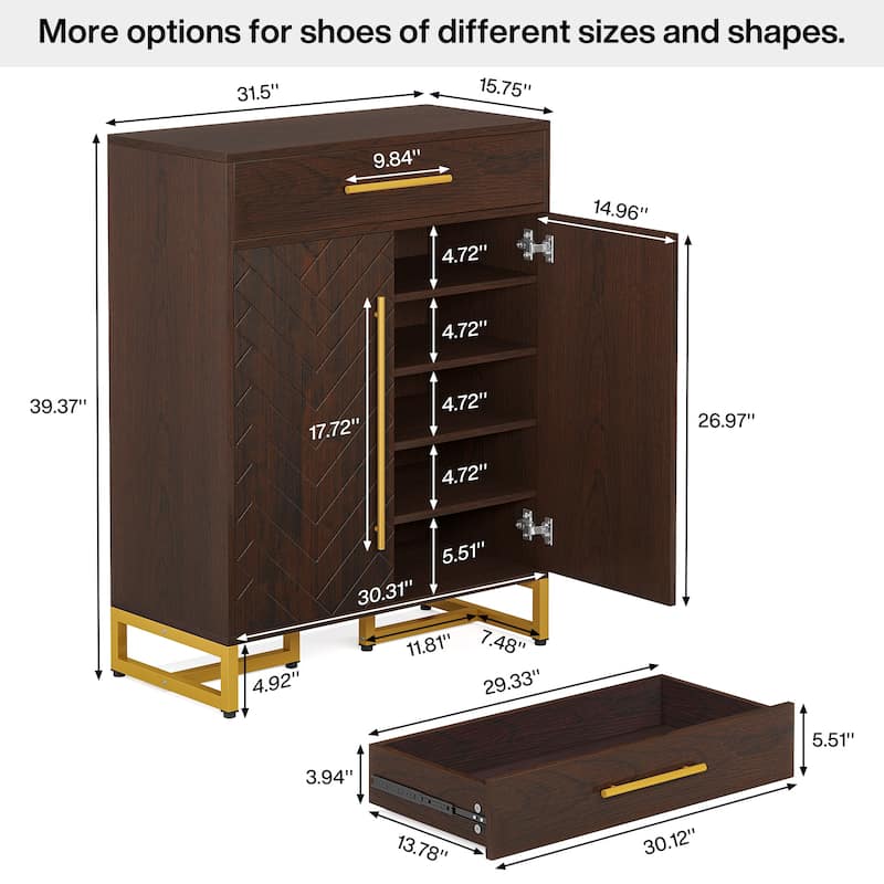 20-Pair Shoe Storage Cabinet with Drawer for Entryway - 31.5"L x 15.75"W x 39.37"H