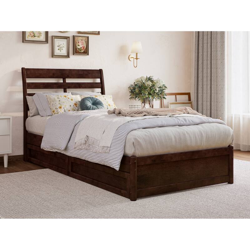 Emelie Platform Bed with Panel Footboard and Storage Drawers - Walnut - Twin XL