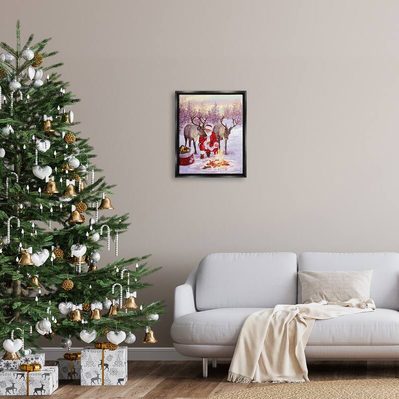 Stupell Santa & Reindeer Bonfire Scene Framed Floater Canvas Wall Art by Pip Wilson