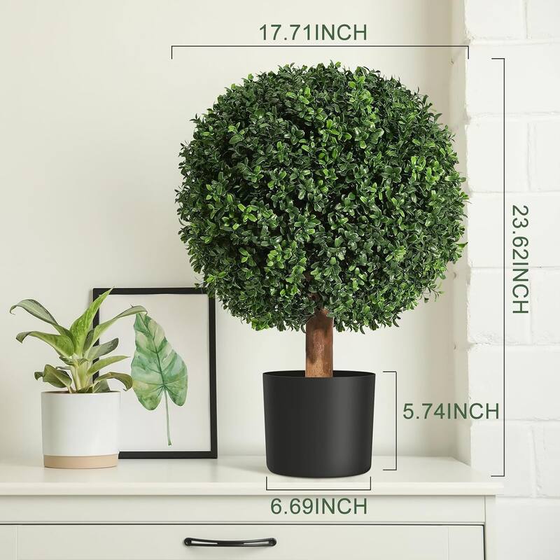 24 Inch Artificial Topiary Boxwood Ball Trees, Set of 2 - 24 inch