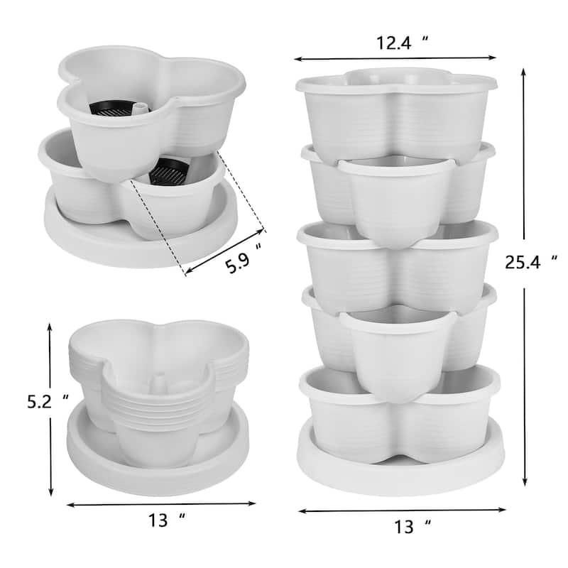 Javlergo 5 Tier Stackable Strawberry Planter White Vertical Garden Planter with Wheels for Indoor and Outdoor Use
