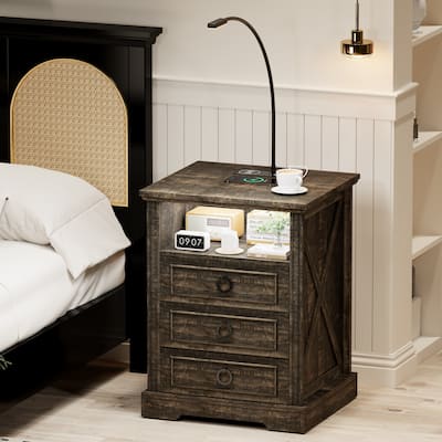 LED 3-Drawer Nightstand With and Reading Light