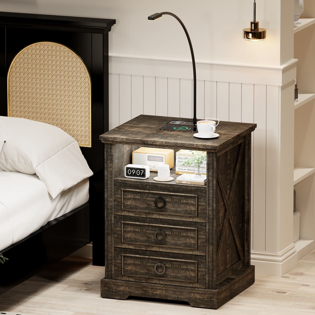 LED 3-Drawer Nightstand With and Reading Light