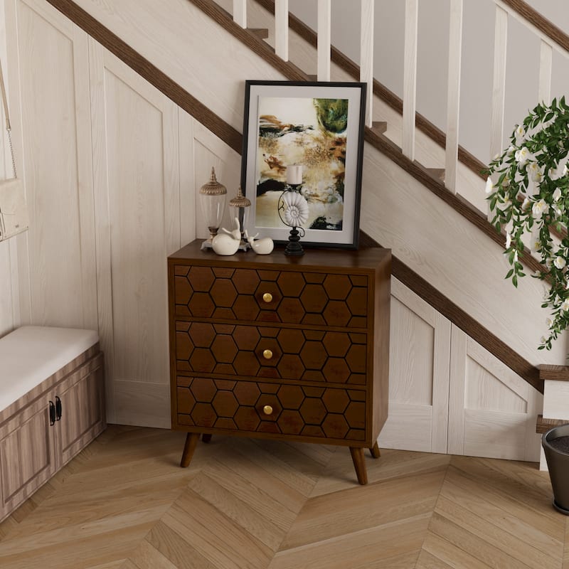 SUNBURY Solid Wood Brown Nightstand with 3-Drawers