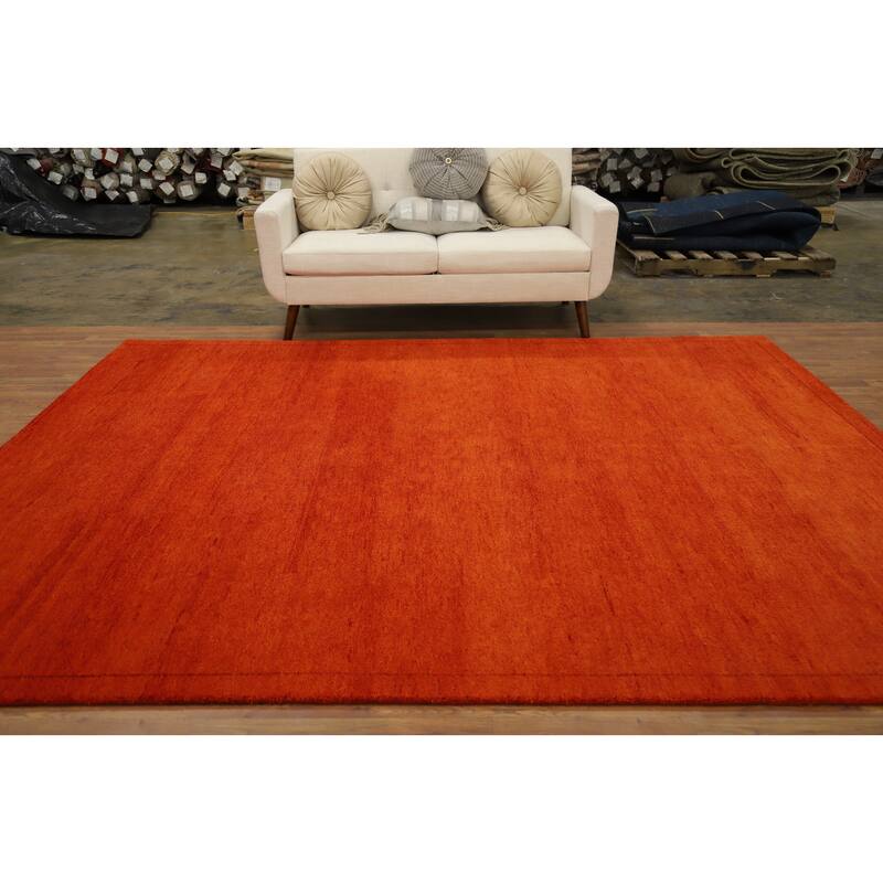 Hand Knotted Oriental 100% Wool Carpet Modern Solid Oranges & Rust Gabbeh Area Rug - 10' 0'' X 7' 11''