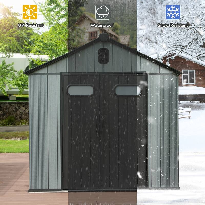 8X10FT Outdoor Resin Storage Shed, Waterproof Plastic Garden Shed with Lockable Door, Windows & Vents