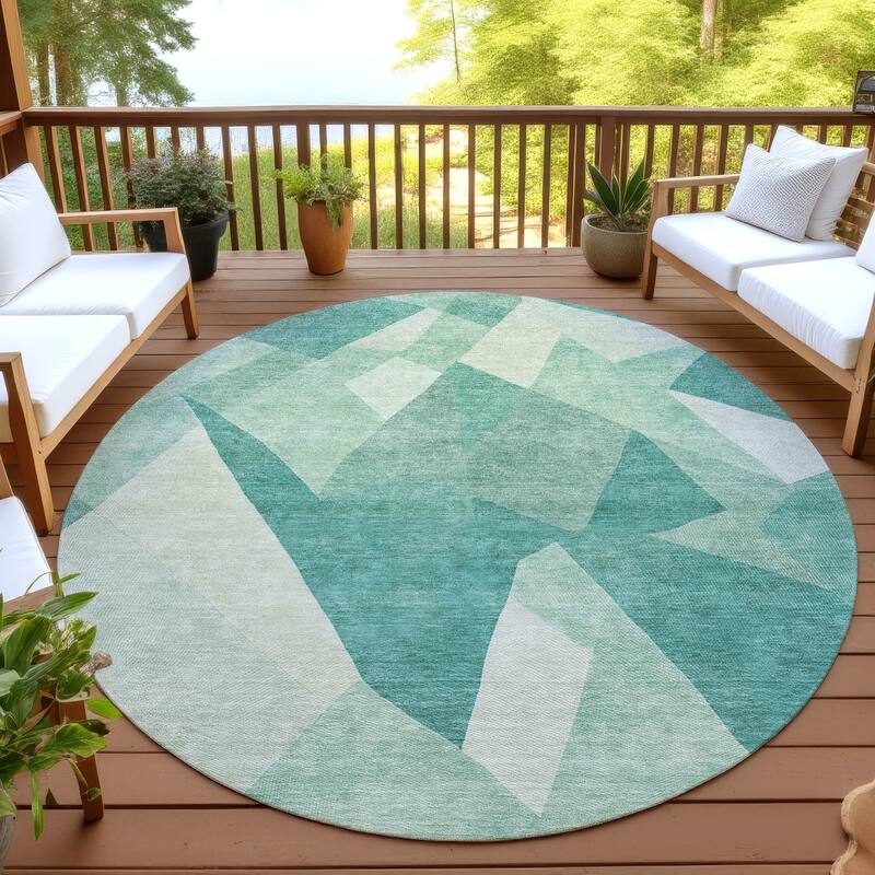Machine Washable Indoor/ Outdoor Modern Queby Chantille Rug - Teal - 8' x 8'