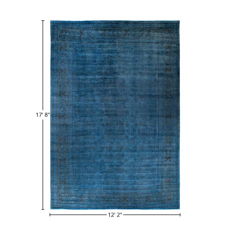 Overton Hand Knotted Wool Vintage Inspired Modern Contemporary Overdyed Blue Area Rug - 12' 2" x 17' 8"