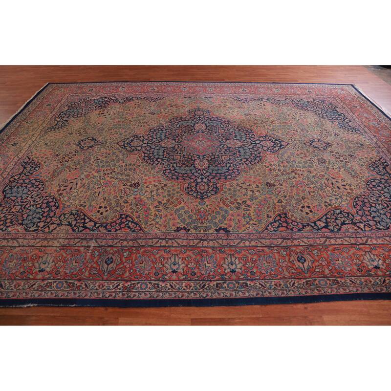 Hand Knotted Oriental 100% Wool Carpet Traditional Floral Brown Tabriz Area Rug - 13' 5'' X 9' 9''