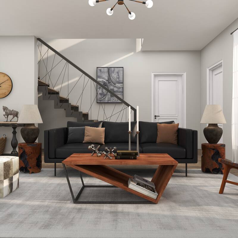 Brown Teak Wood Handmade Live Edge Stump Accent Table with Charred Detailing