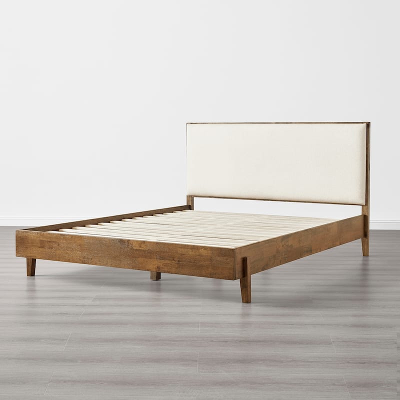 Spruce & Spring Modern Bouclé Platform Bed with Upholstered Headboard & Solid Wood Frame
