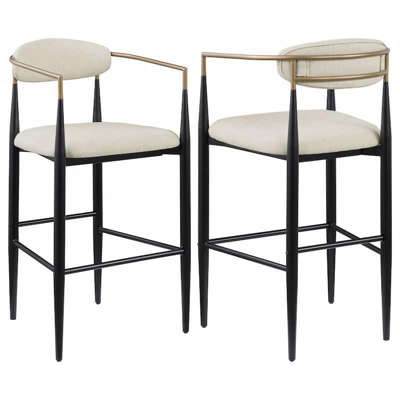 Tina Fabric Upholstered Metal Armrests Chairs (Set of 2) - Beige - Bar Height