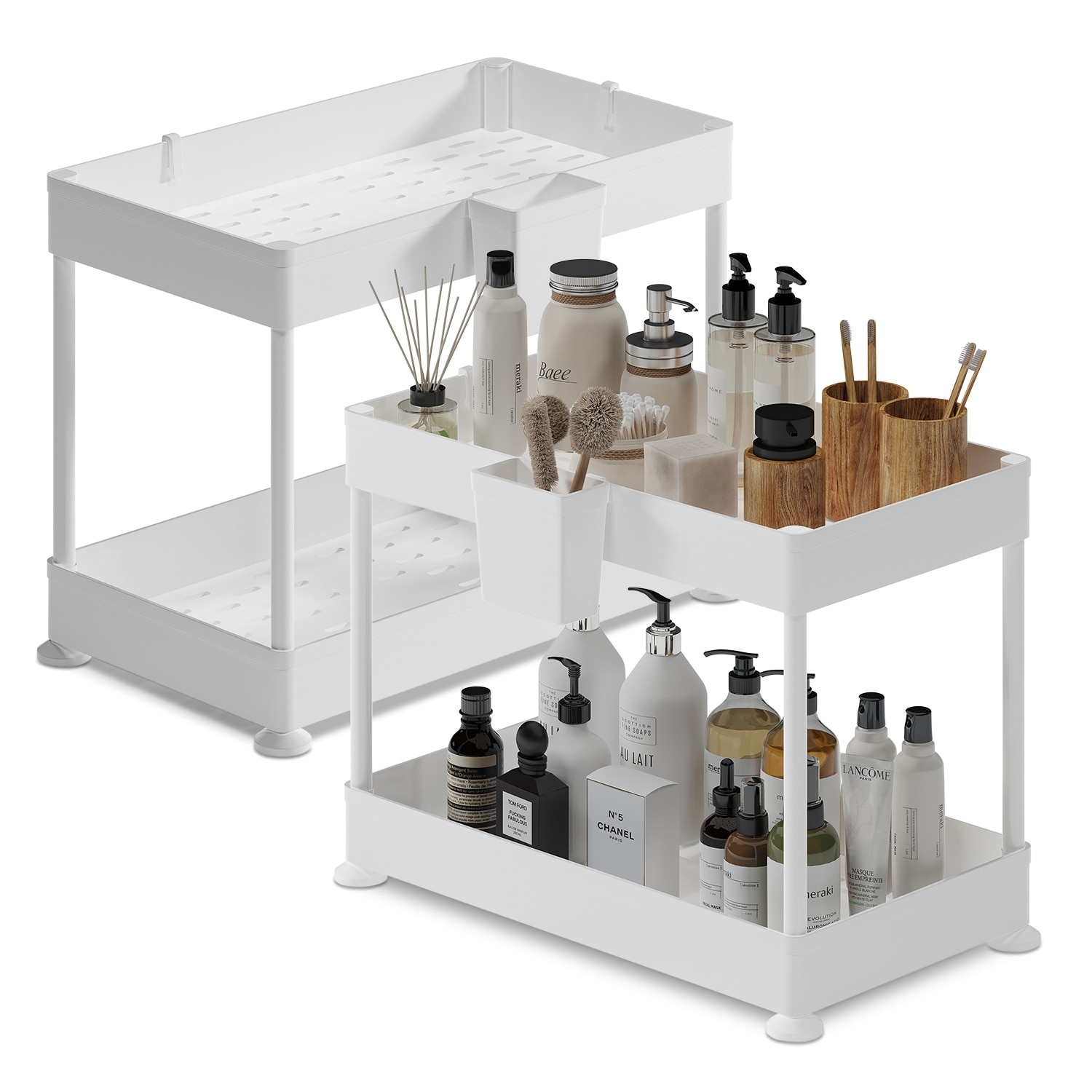 StorageBud 2 Tier Non-Slip Grip Under Sink Organizer with Utility