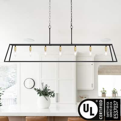 55In Farmhouse Black/ Gold 7-light Linear Dining Chandelier with UL Certified - 55 inches