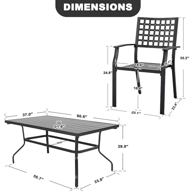 Outdoor 7-Piece Dining Set with 1.57 Inch Umbrella Hole, Iron Frame, Black