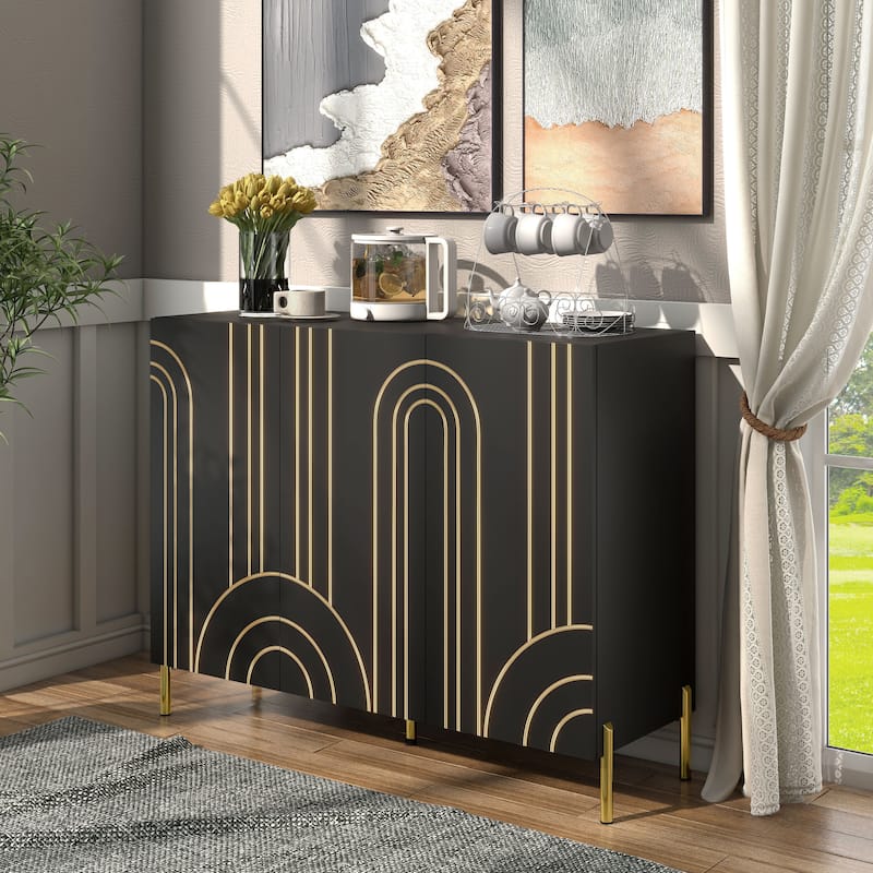 DH BASIC Modern Adjustable 4-Shelf Dining Sideboard Buffet with Storage Cabinet by Denhour