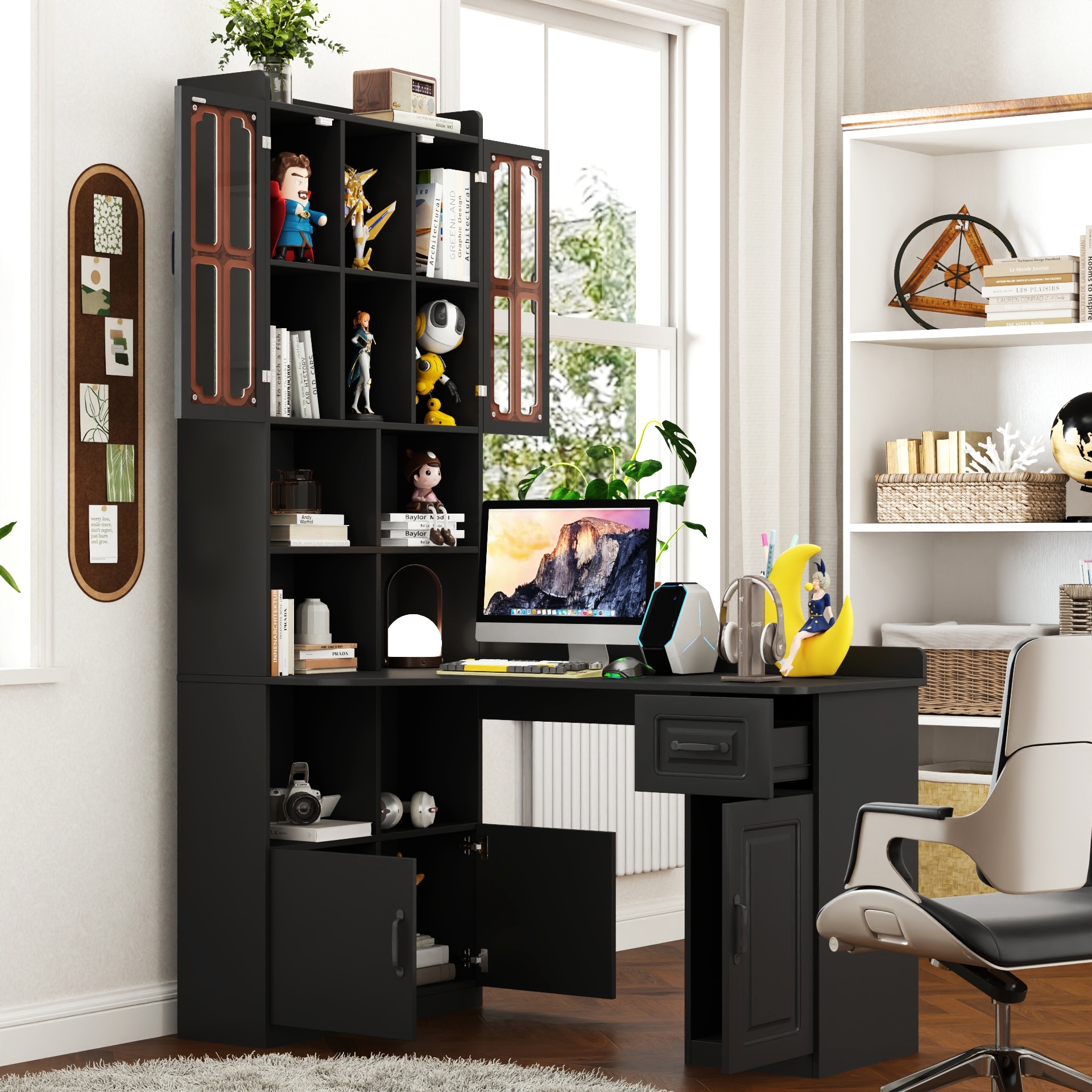 Space-Saving L-Shaped Corner Computer Desk with Storage & Hutch