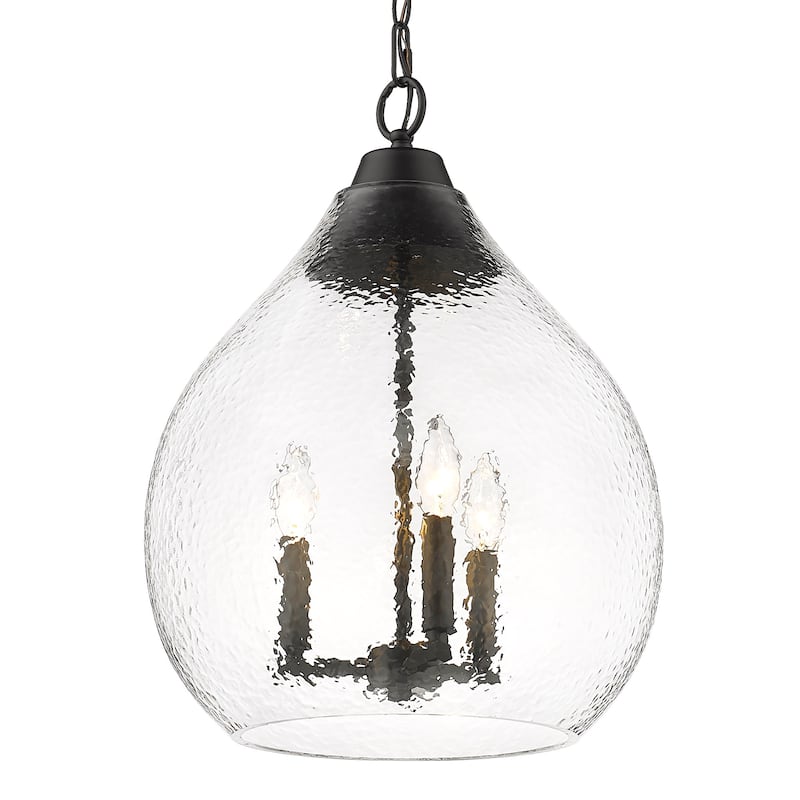 Ariella 3 Light Pendant - Matte Black with Hammered Clear Glass