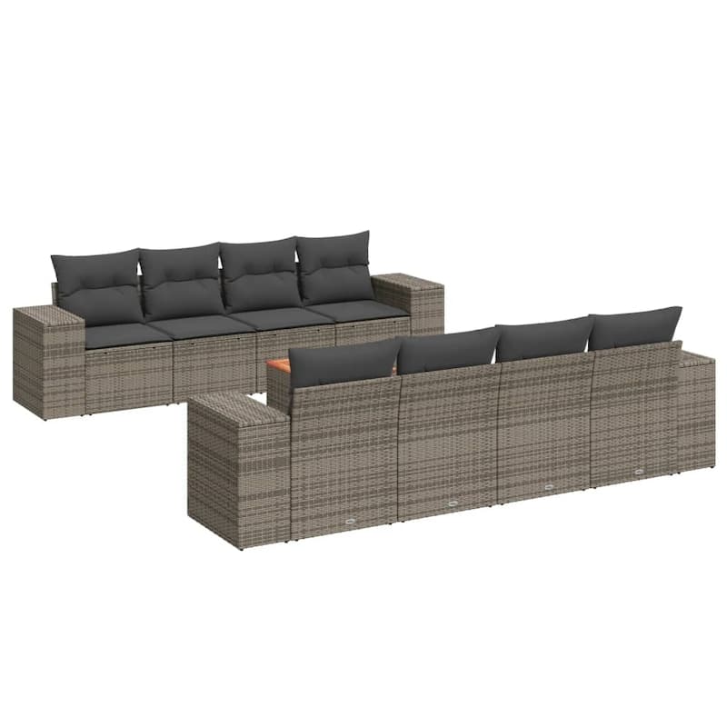 vidaXL Patio Sofa Set with Cushions Outdoor Furniture 9 Piece Poly Rattan - 21.7 x 21.7 x 14.6