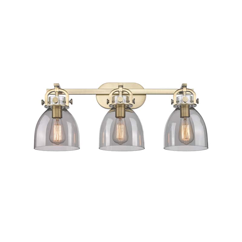 Innovations Lighting 410-3W-12-27 Newton Bell Vanity Newton Bell 3 - Brushed Brass / Plated Smoke