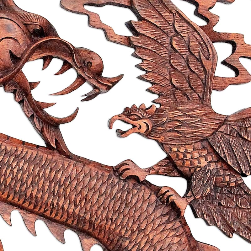 NOVICA Handmade Wood Wall Panel, 'Naga and Garuda' (Indonesia)