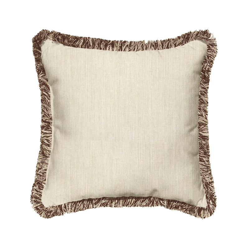 Sunbrella Cast Pumice and Brown Fringe Indoor/ Outdoor Pillow - 18 in L x 18 in W