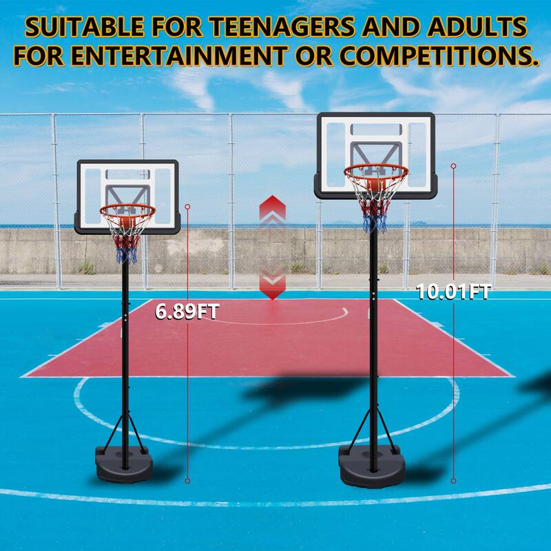 Black Portable Basketball Hoop with Shatterproof Backboard and All-Weather Nylon Net and Wheels - 34 x 23.23" (L x W)