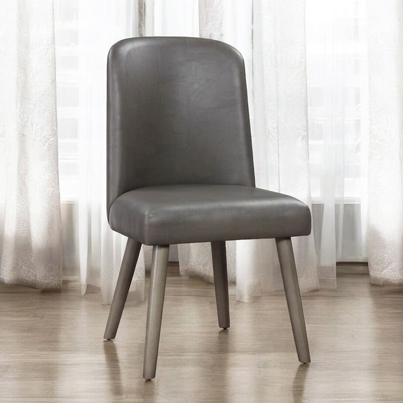 Set of 2 PU Side Chairs with Padded Seat and Back, Gray and Gray Oak