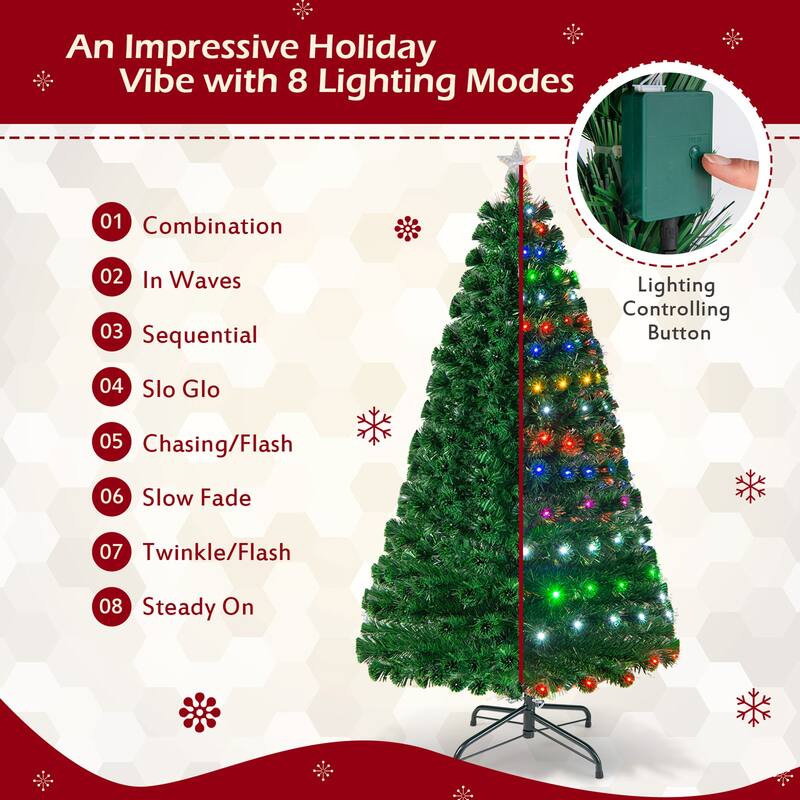 Gymax 6Ft Pre-lit Optical Fiber Christmas Tree w/ Colorful LED Lights - See Details