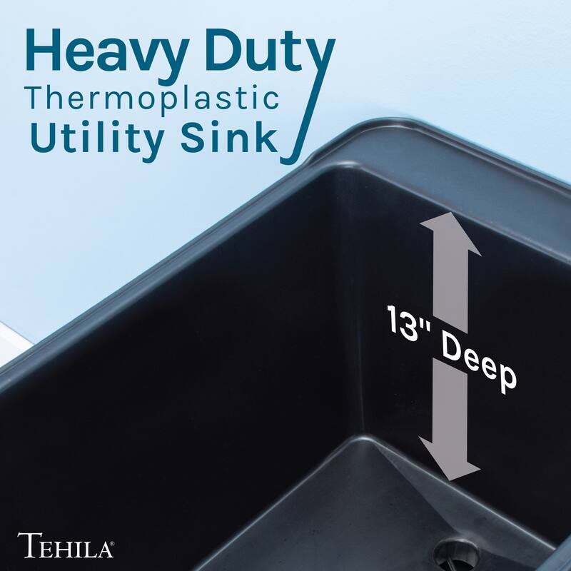 TEHILA Black 16-Gallon Space Saver Utility Sink Laundry Tub with Gooseneck Faucet