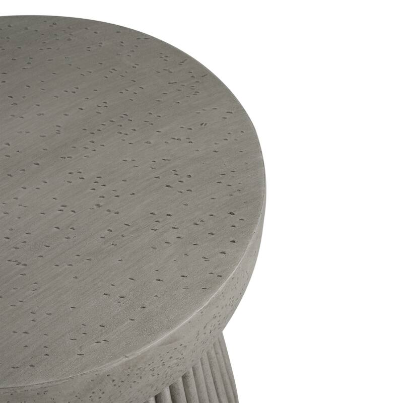 Roomfitters Outdoor Lightweight Side Table, Modern Fluted Accent Table for Patio, Garden or Living Room, Light Grey