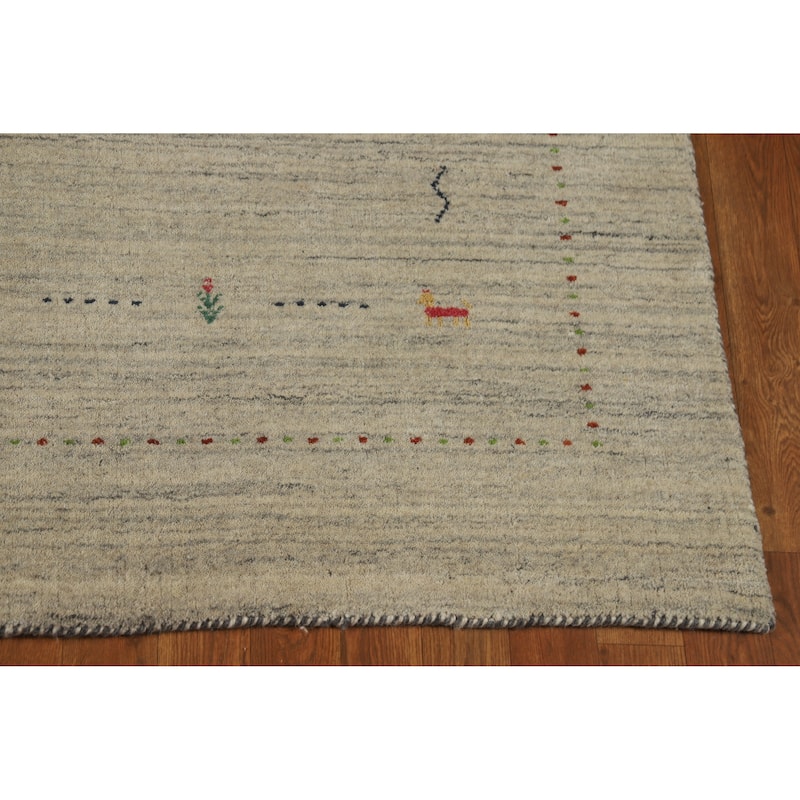 Hand Knotted Oriental 100% Wool Carpet Tribal Animal Pictorial Beige & Ivories Gabbeh Area Rug - 7' 9'' X 5' 0''