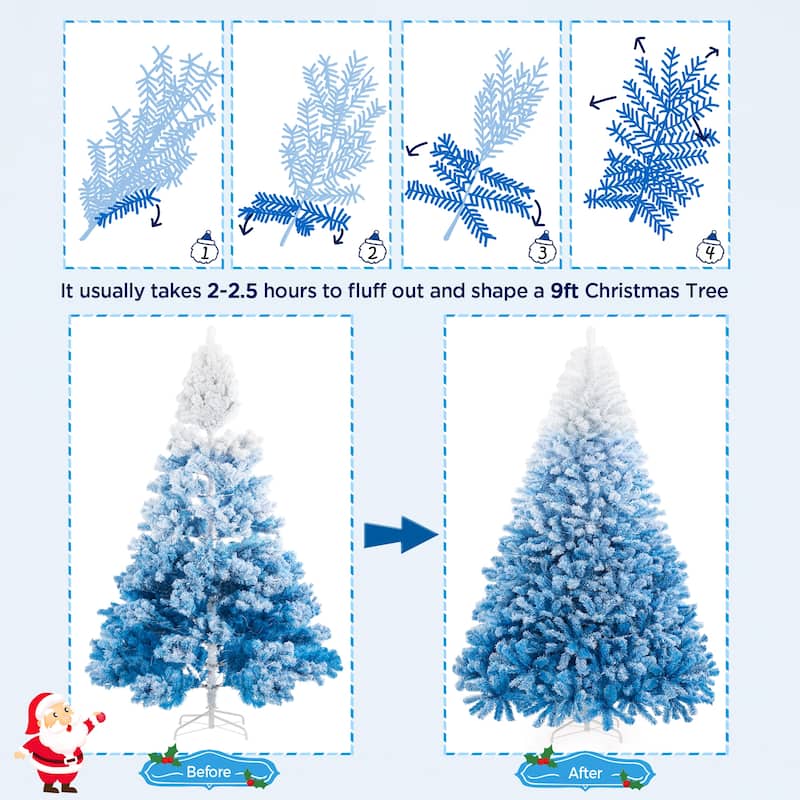 Yaheetech 9ft Pre-lit Flocked Artificial Christmas Tree with 900 Incandescent Warm White Lights & 2084 Tips