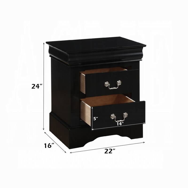 Black Finish Traditional Wooden Nightstand with Two Drawers