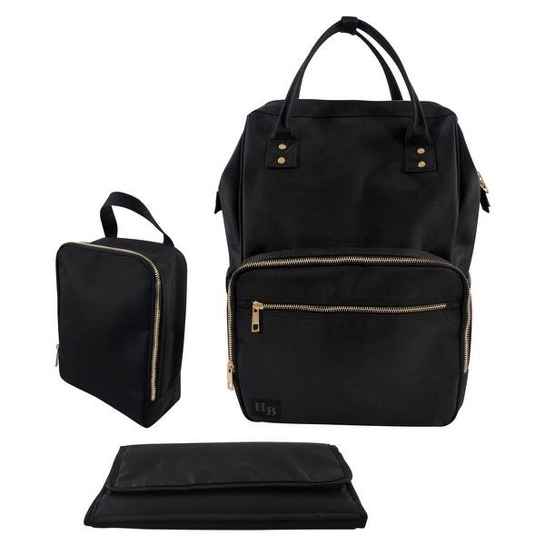 slide 1 of 1, Hudson Baby Premium Diaper Bag, Changing Pad and Bottle Bag, Black, One Size - Black - One Size One Size - Black