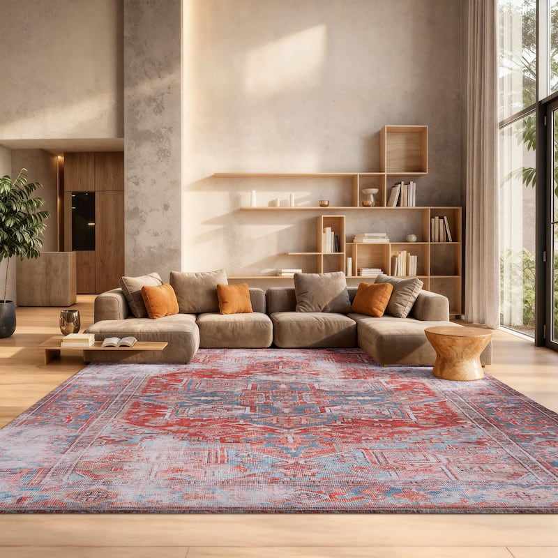 SAFAVIEH Tucson Machine Washable Slip Resistant Vida Distressed Rug