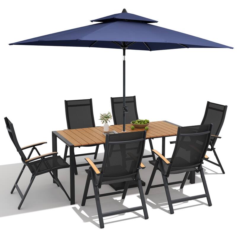 9/11-Piece Outdoor Patio Dining Set Aluminum Dining Table and Chairs w/10 ft Market Umbrella and Base