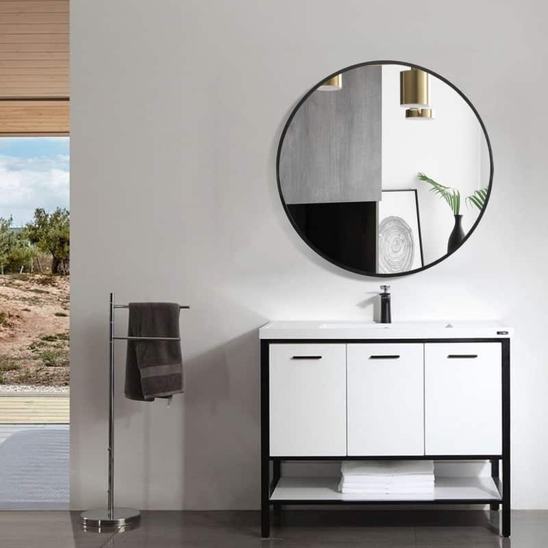 Classic Round Accent Bathroom Mirror Metal Frame Hanging Wall Mounted Circle Mirror for Wall Decor Vanity Entryway Living Room