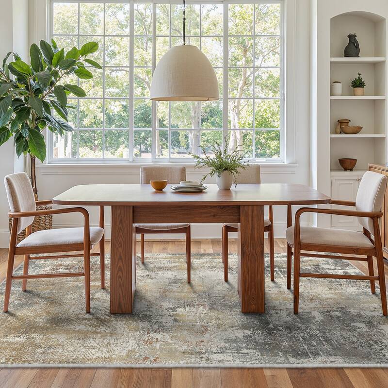 Mcow Abstract Taupe Collection Machine-Washable Non-Slip Area Rug - 8' x 10'