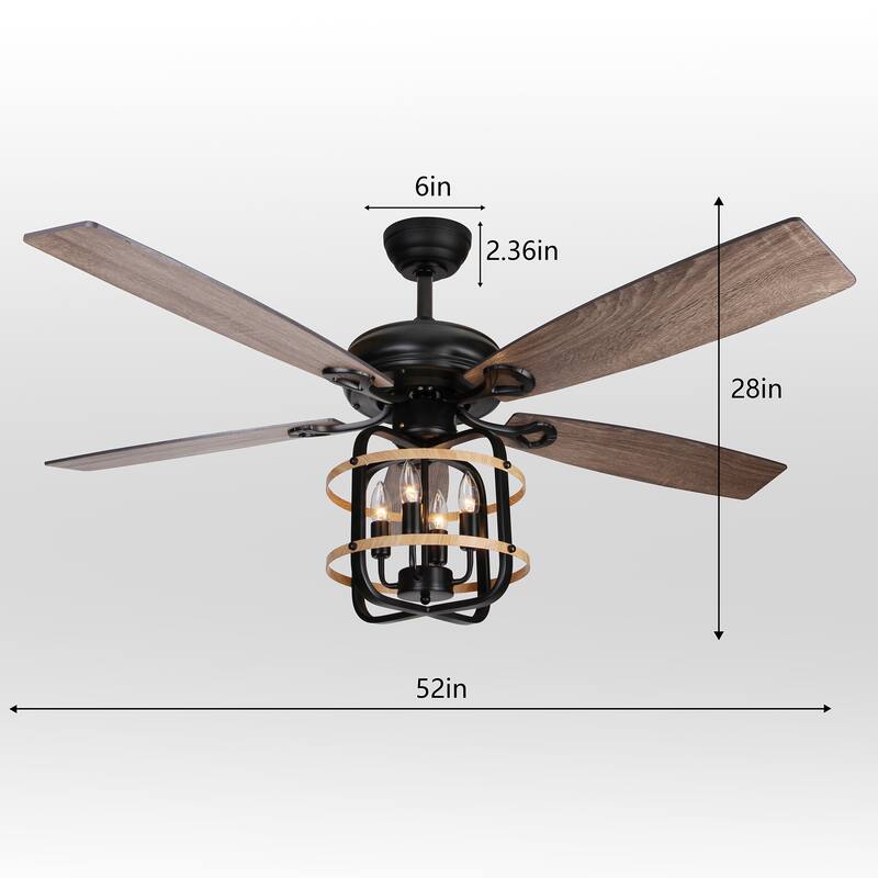 Rustic Ceiling Fan with Light Industrial Ceiling Fan - 52inch
