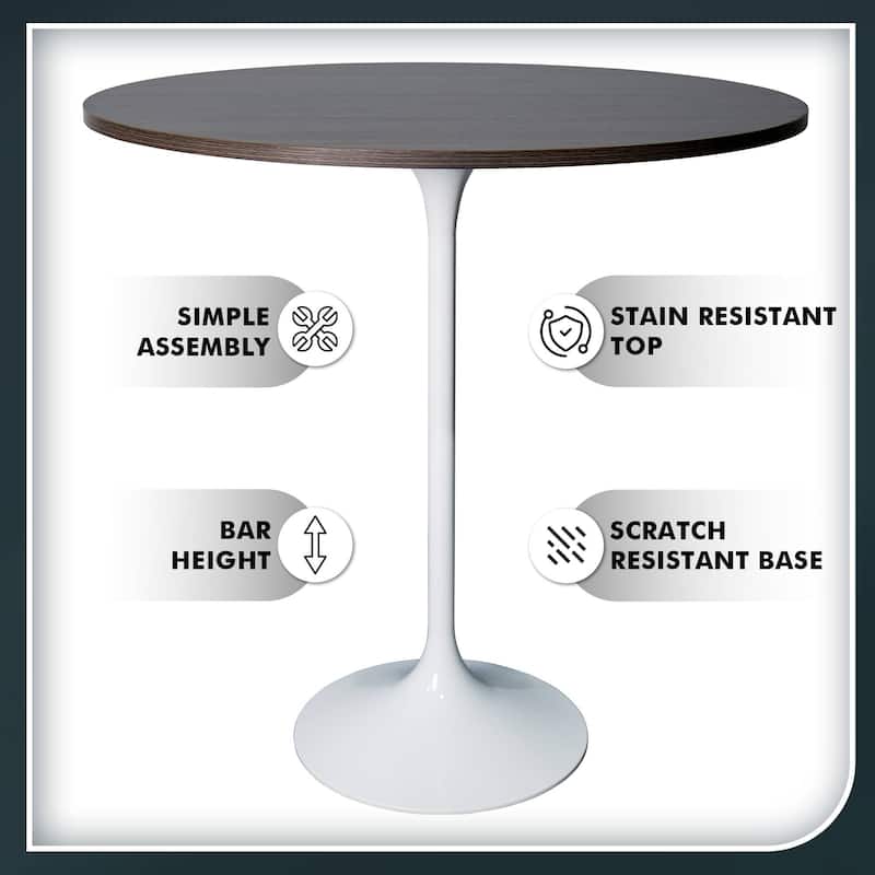 LeisureMod Verve 36" Round Dining Table with MDF Wood TableTop and White Steel Base for Kitchen & Dining Room
